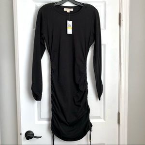 NWT- Michael Kors Basic Black Ruched Side Tie Dress